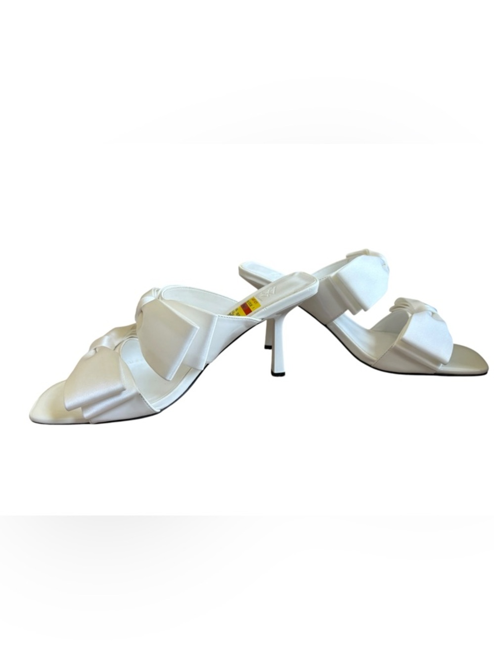 Satin Bow Mule Heels in White - Elegant Women's Slide - Picture 6 of 8
